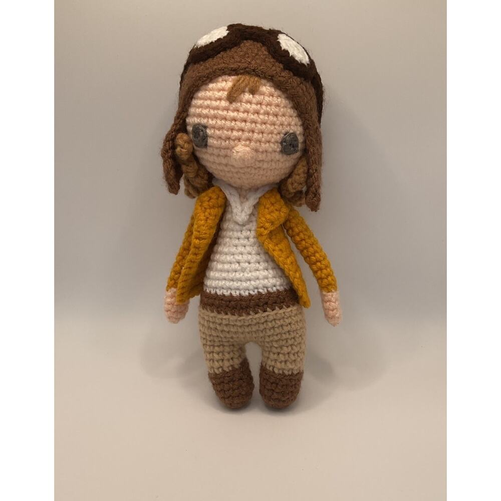 Handmade Amigurumi Crochet Doll of‎ Amelia Earhart Aviator